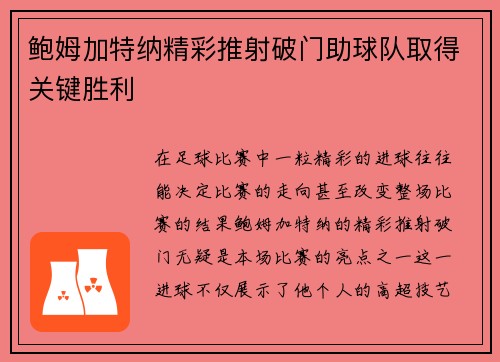 鲍姆加特纳精彩推射破门助球队取得关键胜利